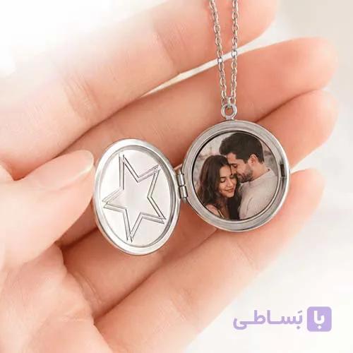 لاکت گرد طرح ستاره استیل گردنبند لاکت نقره‌ ای — تصویر 1