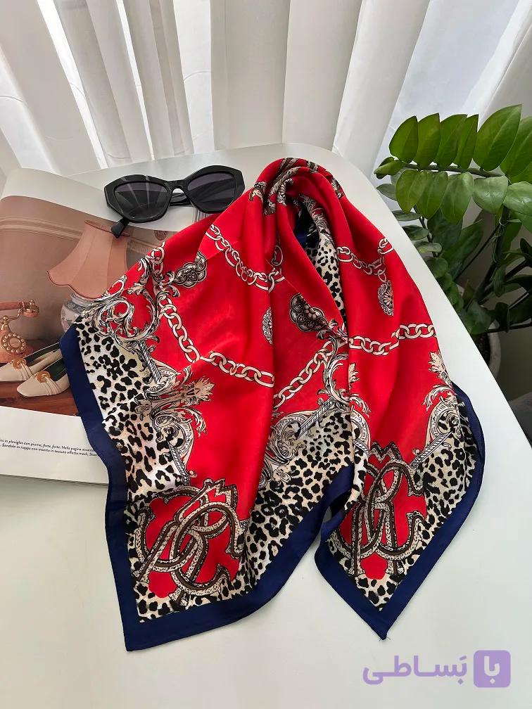 مینی اسکارف ابریشم قرمز و پلنگی — تصویر 1