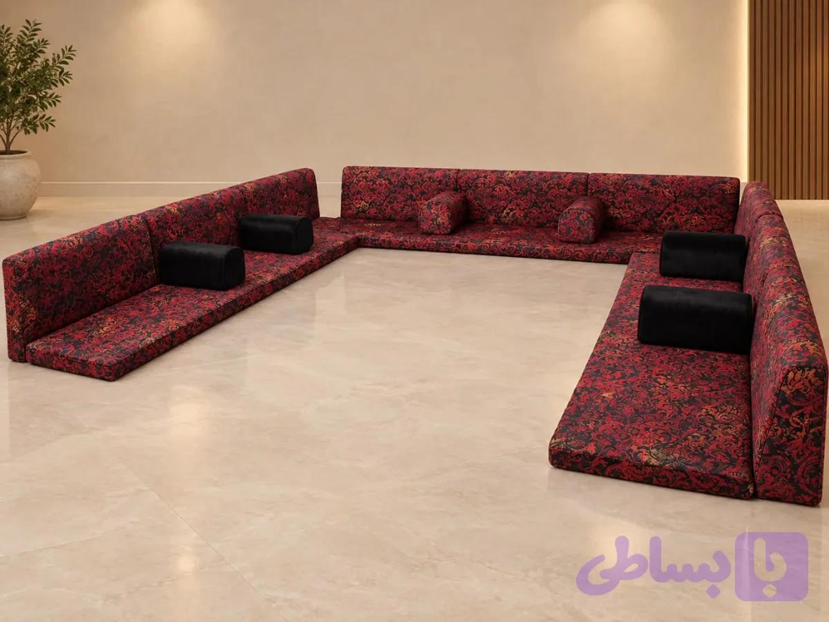 ست شاه نشین مدل U شکل 9 نفره – مبل کف نشین سنتی — تصویر 1