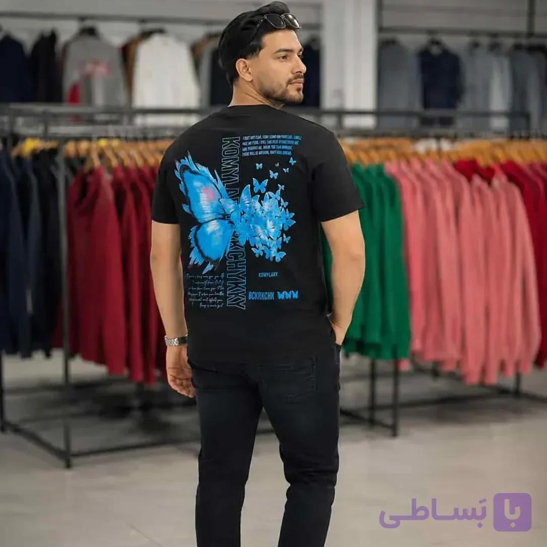 تیشرت طرح دار مشکی مدل پروانه 1044 — تصویر 1