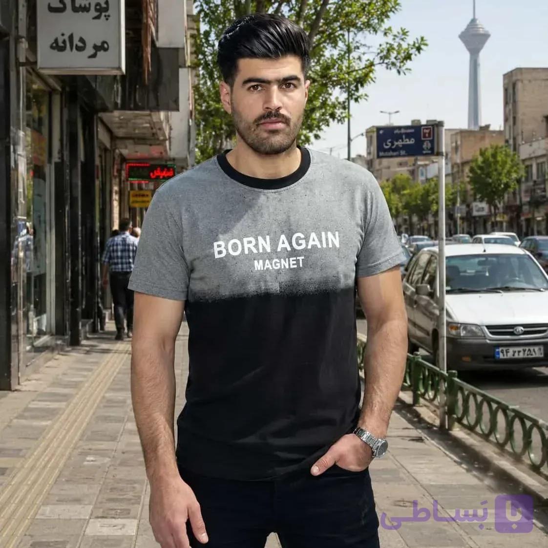 تیشرت پنبه طرح BORN AGAIN کد 1046 — تصویر 1