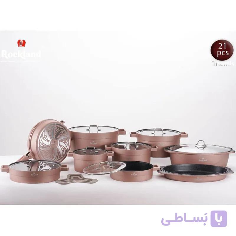 سرویس قابلمه راکلند تمیس سری جدید آلمانی درجه یک 21پارچه با تابه مرغ و ماهی(رزگلد)