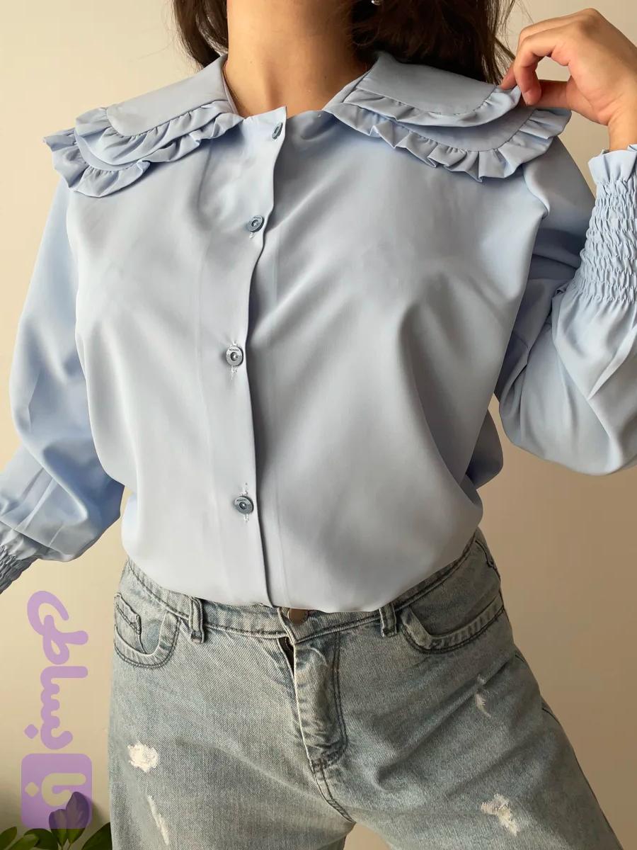 شومیز پینترستی دخترانه یقه ب ب فری سایز آبی آسمانی کد۰۶