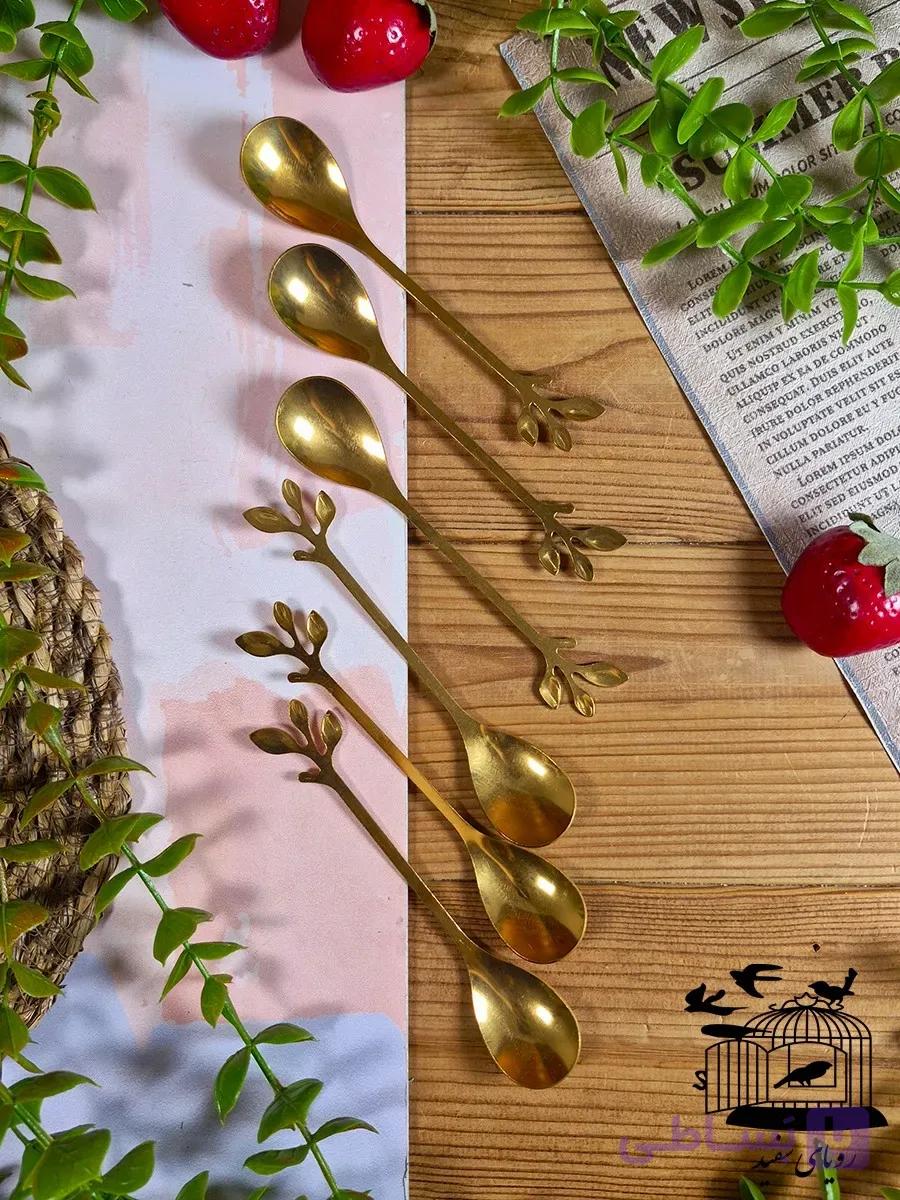 ست قاشق چای خوری برگ طلایی — تصویر 1