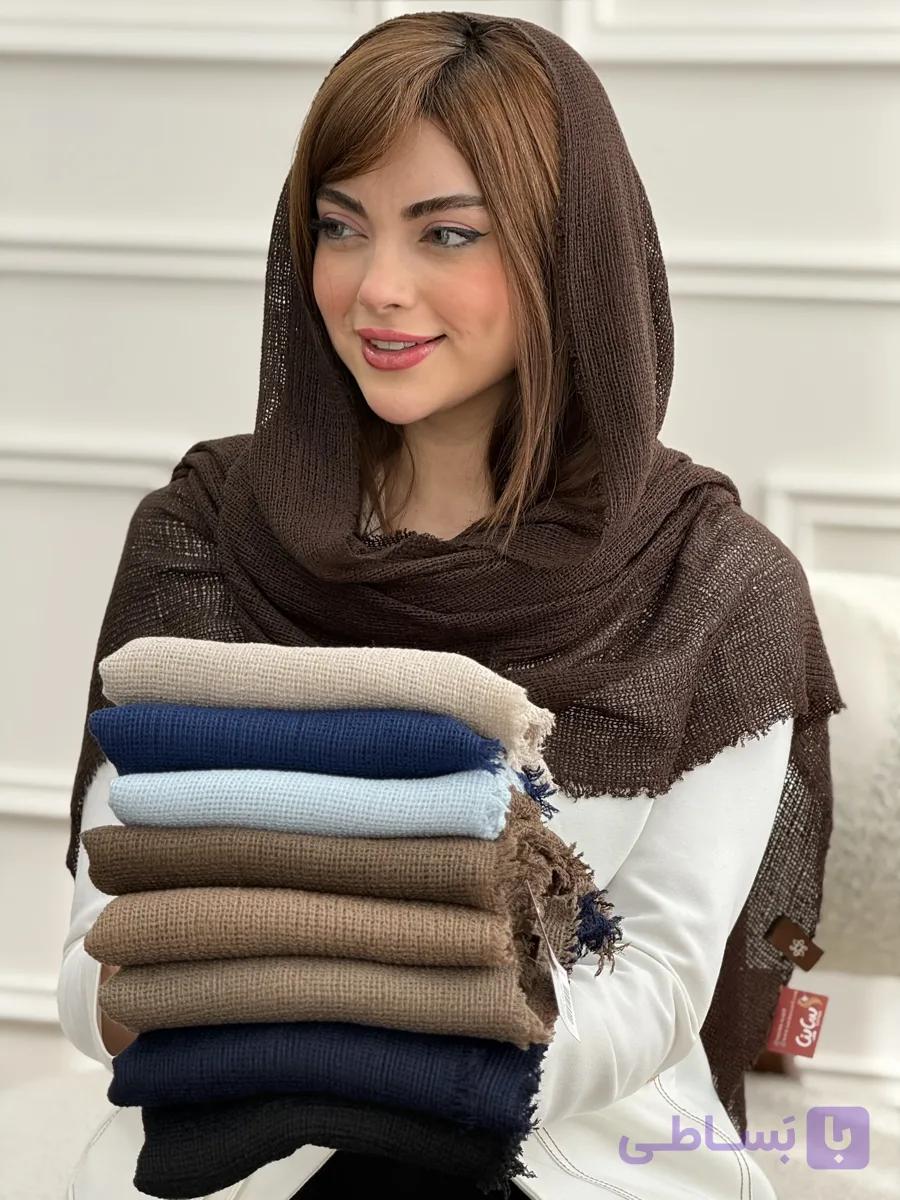 شال ساده نخی حصیری دورریش