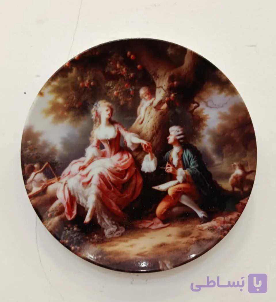 خرید و قیمت بشقاب سرامیکی دیوارکوب/ طرح زیر درخت سیب/ دکور هنری و لوکس دیواری/ قطر 18