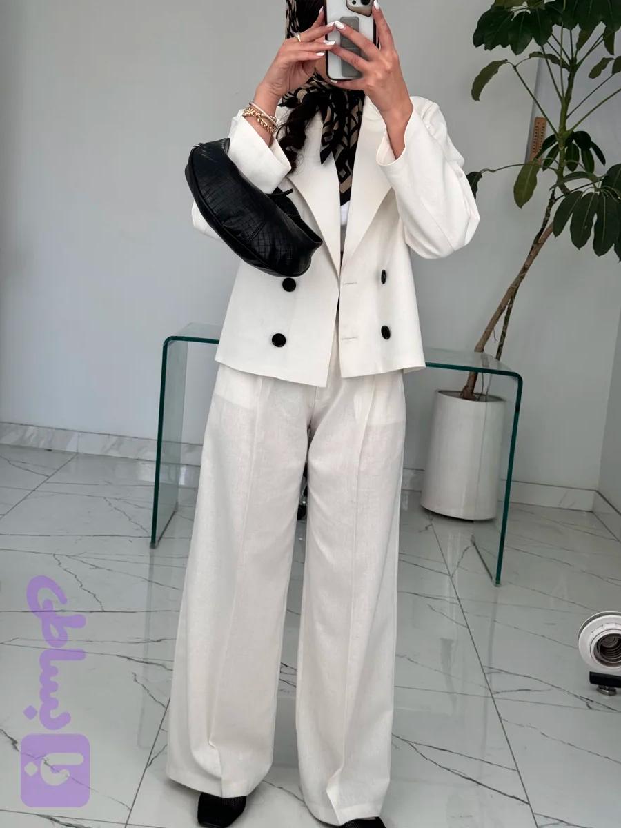 کت کراپ زنانه لینن یقه انگلیسی boss