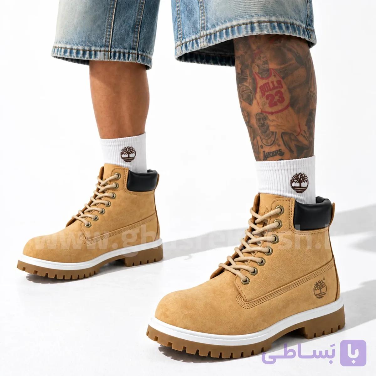 بوت تیمبرلند Timberland مردانه چرم طبیعی رنگ موزی دور سفید کد 2520 — تصویر 1