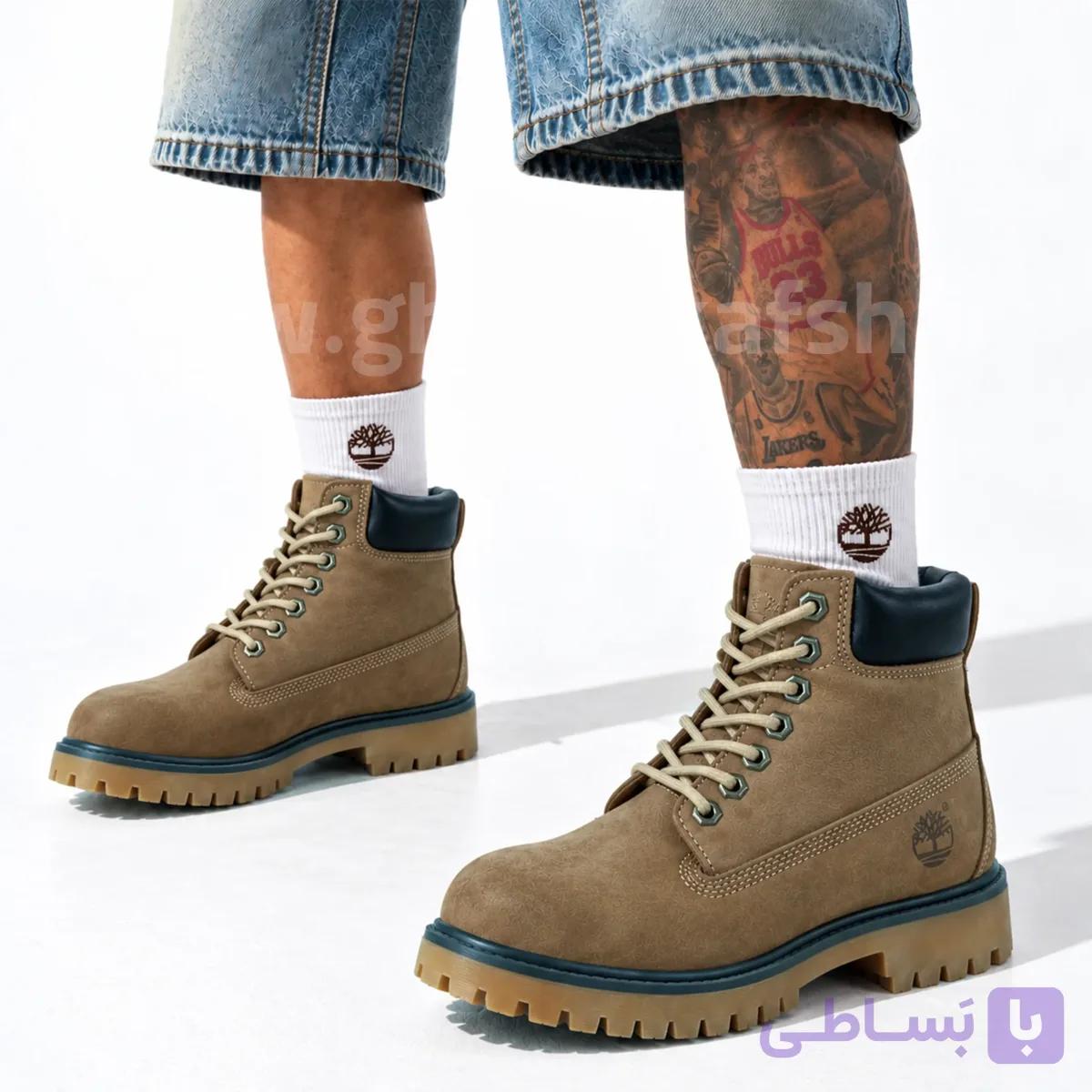 بوت تیمبرلند Timberland مردانه چرم طبیعی رنگ خاکی دور قهوه ای کد 2522 — تصویر 1