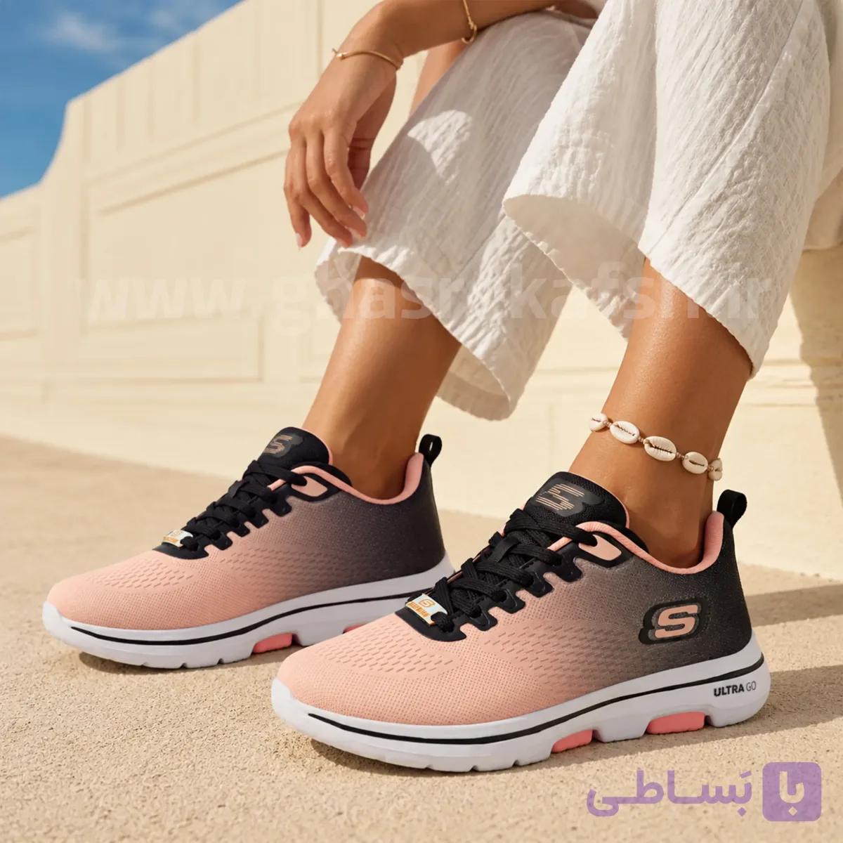 کتونی اسکیچرز Skechers طبی زنانه رنگ گلبهی کد 605 — تصویر 1