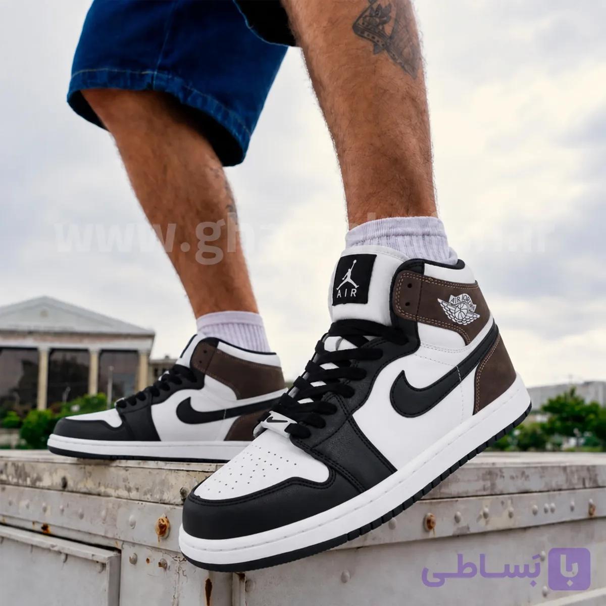 کتونی نایک جردن وان JORDAN 1 مردانه ساقدار رنگ مشکی سفید ورنی کد 2895 — تصویر 1