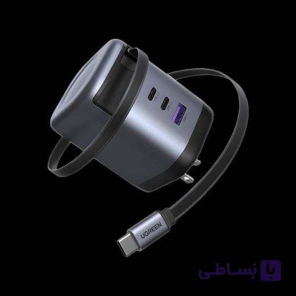 شارژر دیواری با کابل جمع شونده(retractable) 100 وات با دو پورت USB-C و یک پورت USB-A یوگرین مدل X616 کد 65829 — تصویر 1