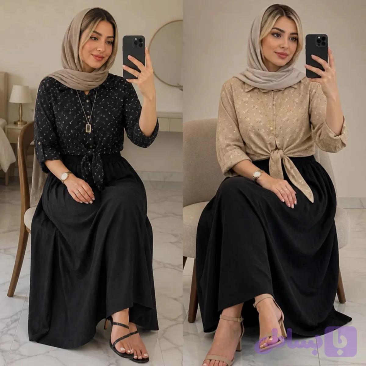 شومیز گره ای و دامن ستوده