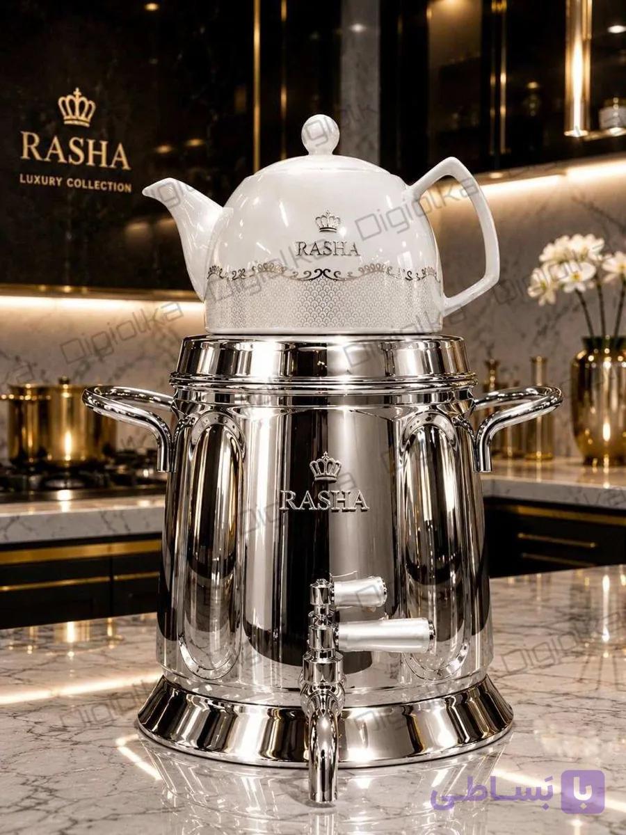 کتری قوری شیردار استیل راشا RASHA کف چدن با قوری چینی