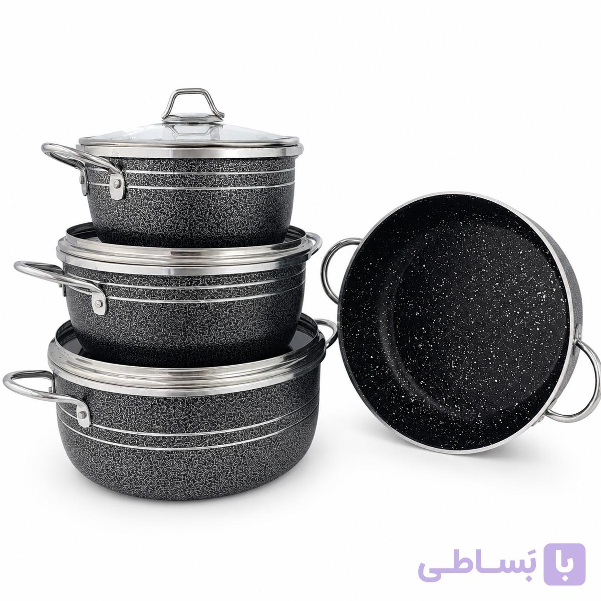 سرویس قابلمه گرانیتی 7 پارچه فراظرف رنگ سربی