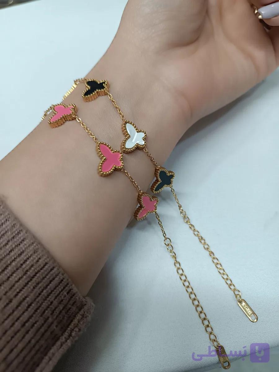 دستبند استیل زنانه پروانه‌ای رنگ ثابت