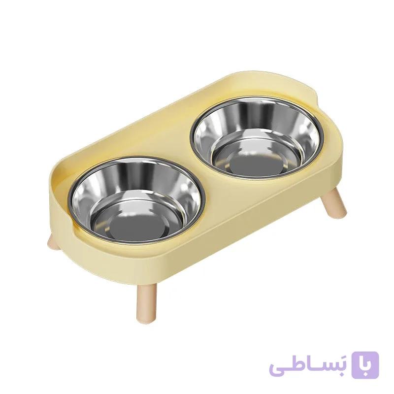 ظرف آب و غذای دو قلو حیوانات خانگی از استیل ضدزنگ و پلاستیک مناسب سگ، گربه و جونده‌ها، ابعاد 35×19×9 سانتی‌متر، وزن 300 گرم — تصویر 1
