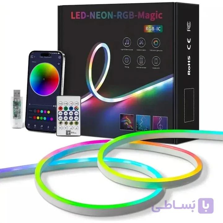 ریسه نئون فلکسی LED-NEON-RGB-IC آیسی‌دار RGB برنامه‌پذیر با میکروفون داخلی و همگام سازی با موزیک، طول 5 متر، اتصال USB، دارای تایمر و تغییر شدت روشنایی و سرعت افکت — تصویر 1