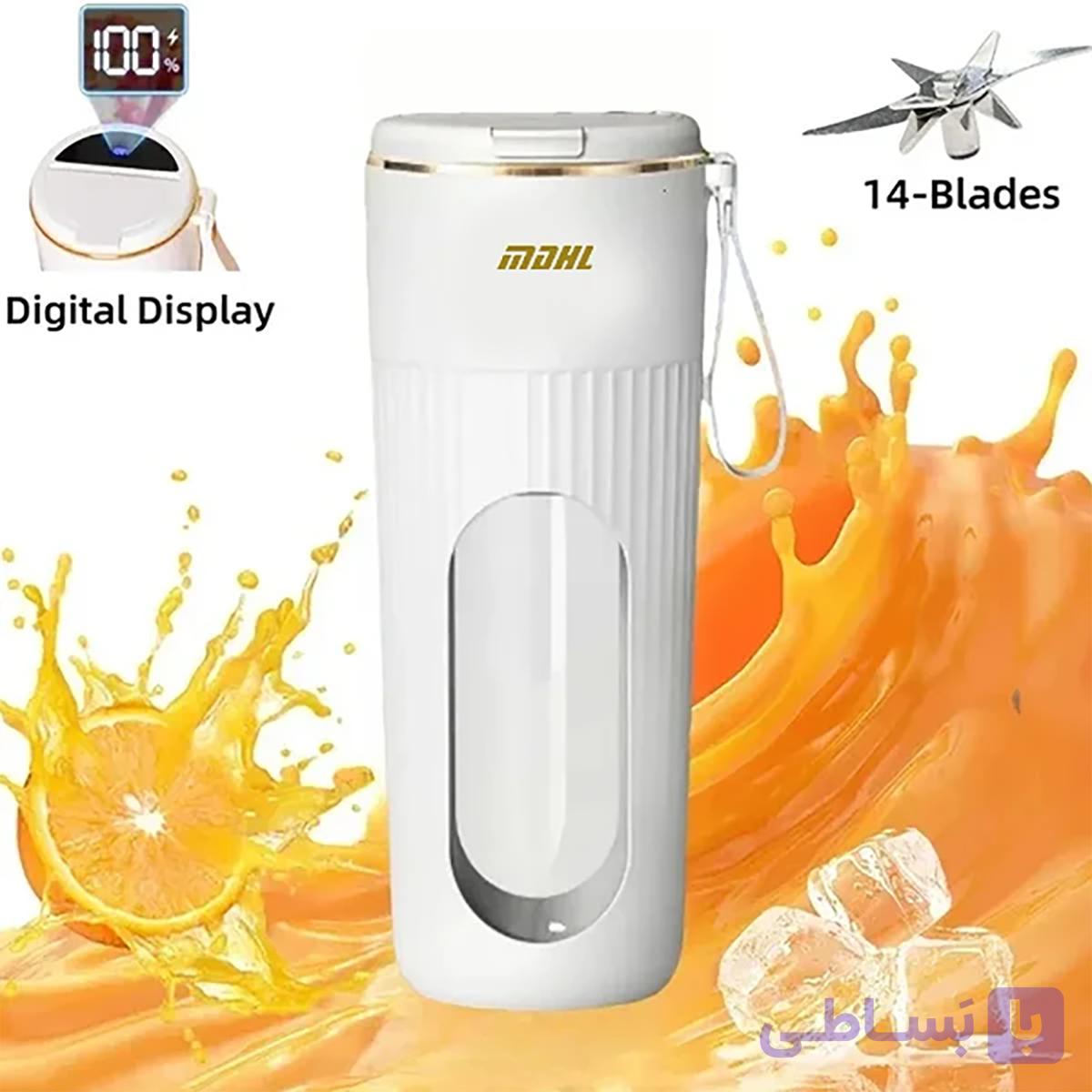 مخلوط کن و شیکر شارژی MDHL مدل AJ-01 ۳۴۰ میلی – تیغه ۱۴ پره، Type-C — تصویر 1