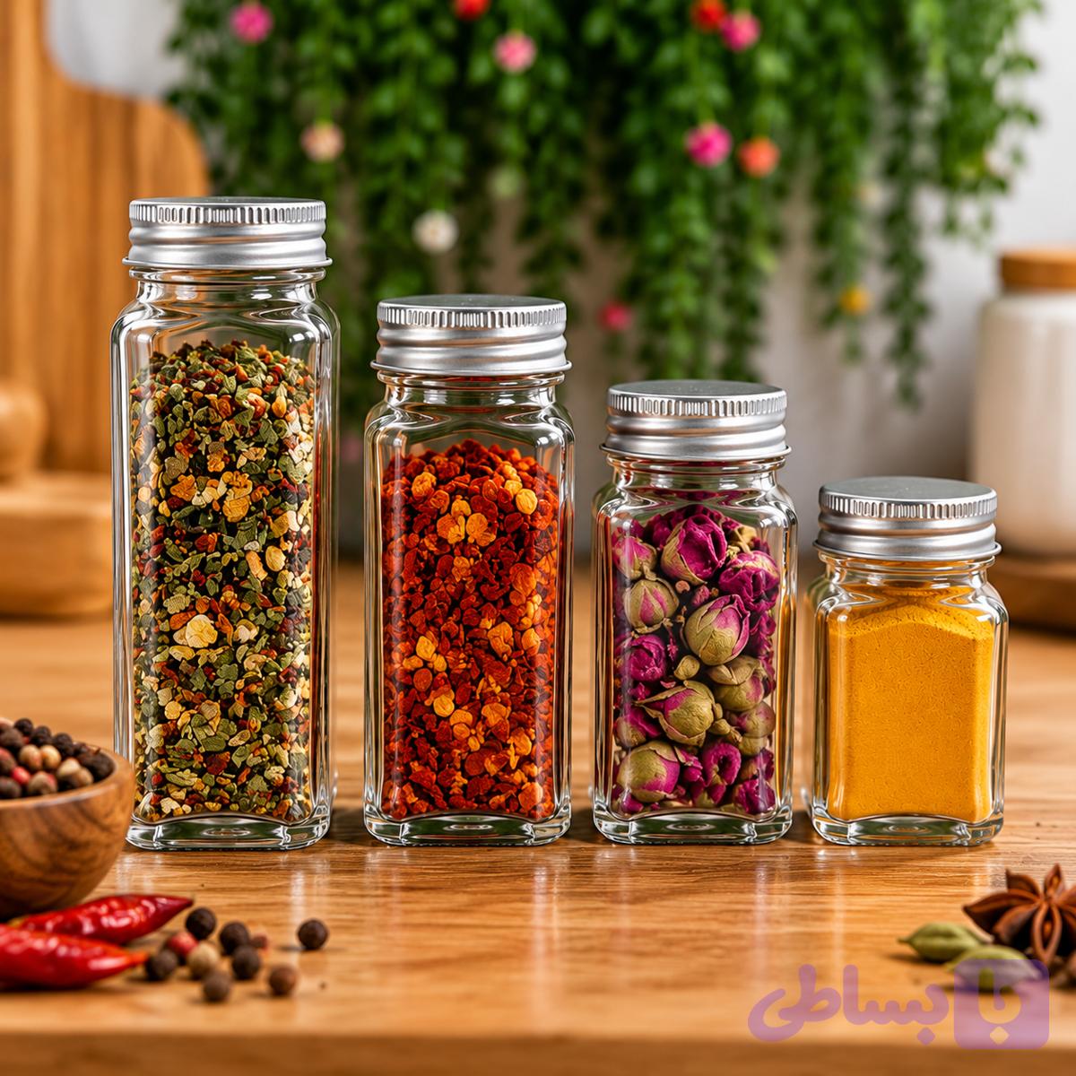 بانکه شیشه‌ای مکارتی درب استیل پیچی — تصویر 1