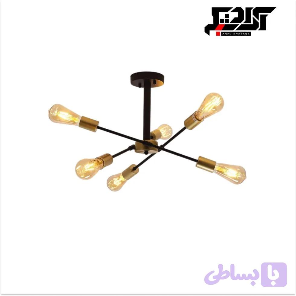 لوستر سقفی مدرن طرح ادیسون 6 شعله ارتفای 55 قطر 50 کد 512