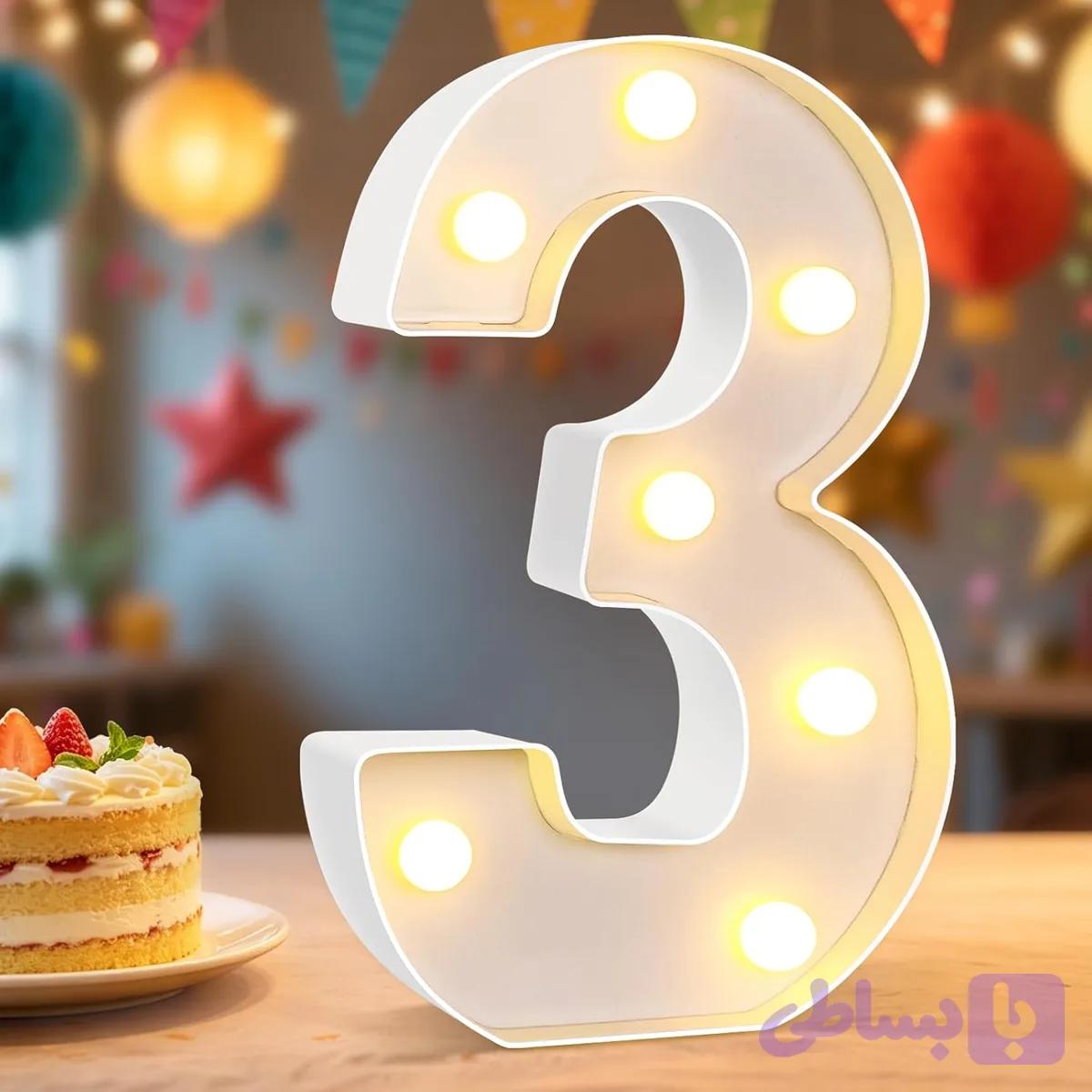 چراغ تزئینی عدد ۳ بی‌بی‌پول مدل مارکی | BBPOOL LED Light Number 3 Marquee — تصویر 1