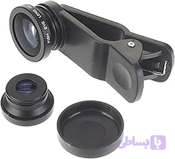 لنز کلیپسی ۳ در ۱ موبایل مدل فیش‌آی، ماکرو و واید مشکی | 3 in 1 Universal Clip Lens Black — تصویر 1