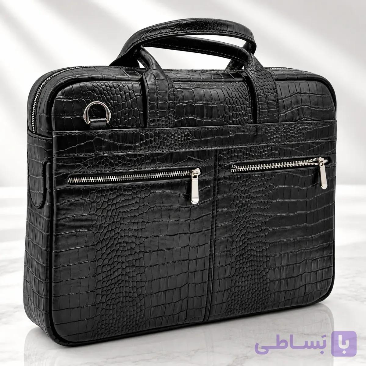 کیف چرم اداری تسمه دار 2 زیپ جلو LEA114 — تصویر 1