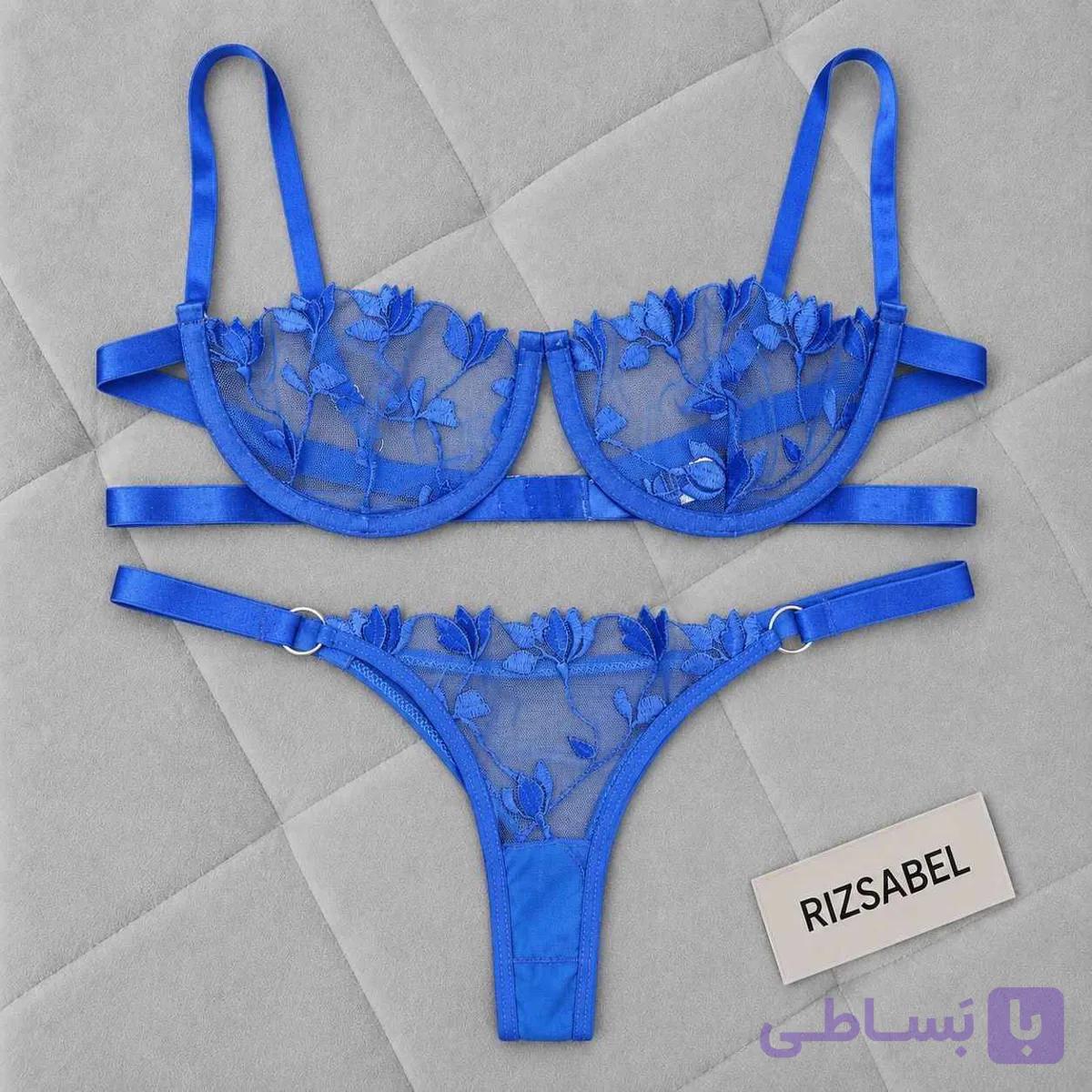 ست شورت و سوتین توری Blue Queen نیم کاپ B