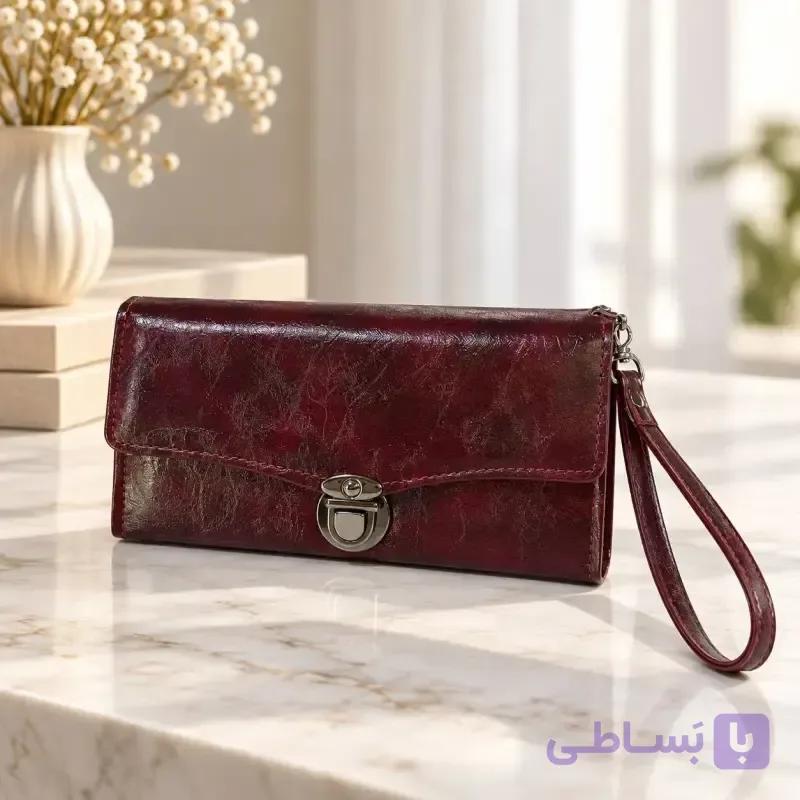 کیف پول چرم مصنوعی زنانه با قفل و جیب داخلی و بیرونی — تصویر 1