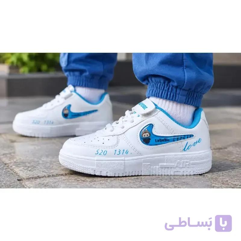 کفش اسپرت بچگانه پسرانه نایک سفید آبی سایز 27 تا 30 — تصویر 1