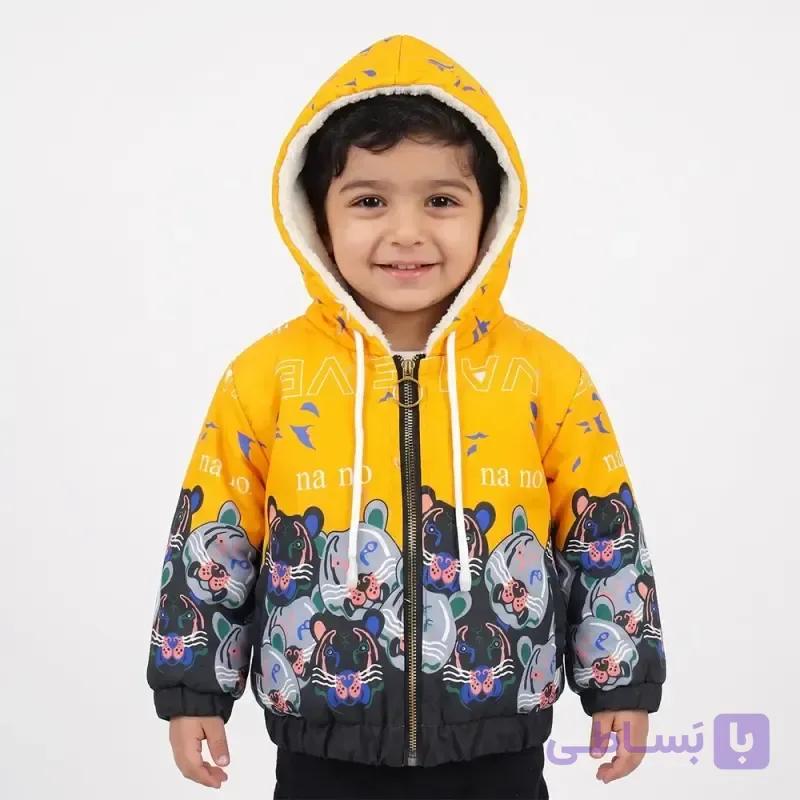 سویشرت پسرانه تایگر زرد پارچه شمعی داخل خز — تصویر 1