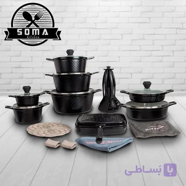 سرویس قابلمه چدن گرانیت 28 پارچه هافمن طرح دیا رنگ مشکی — تصویر 1