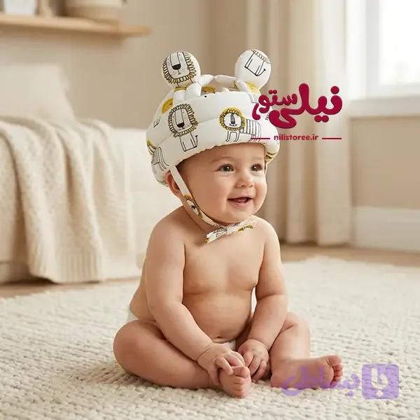 کلاه محافظ سر نوزاد گوش دار طرح گربه برند نینی سیف Nini safe — تصویر 1