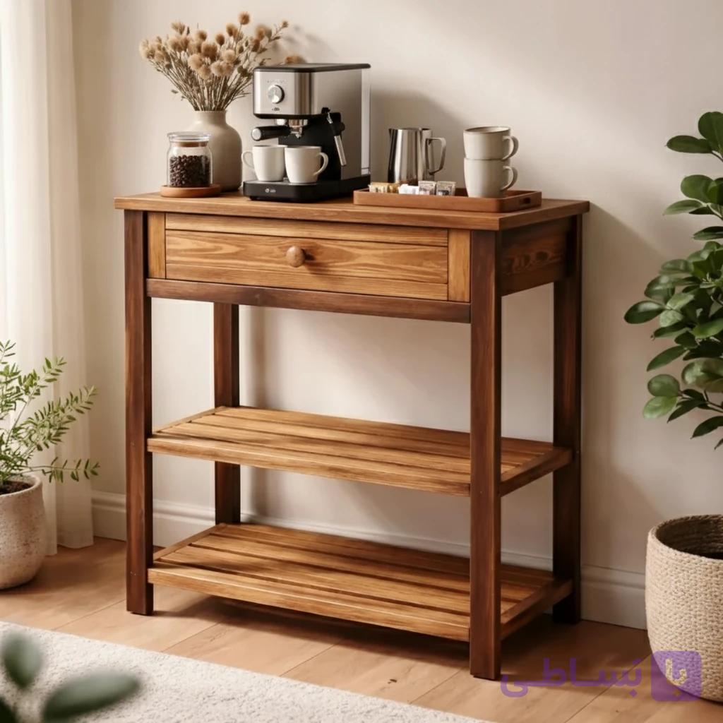 استند دکوراتیو چوبی ایستاده با کشو و طبقات کاربردی کد516