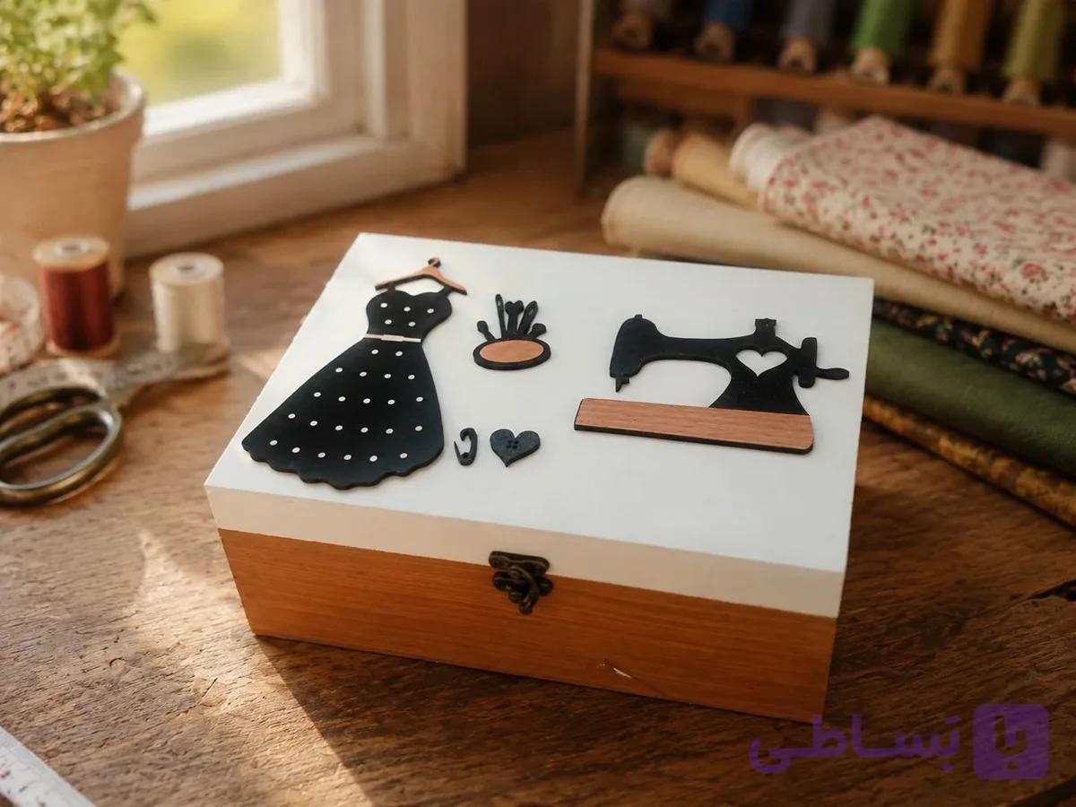 جعبه خیاطی چوبی دکوراتیو | باکس نگهداری لوازم خیاطی با طراحی خاص کد 514
