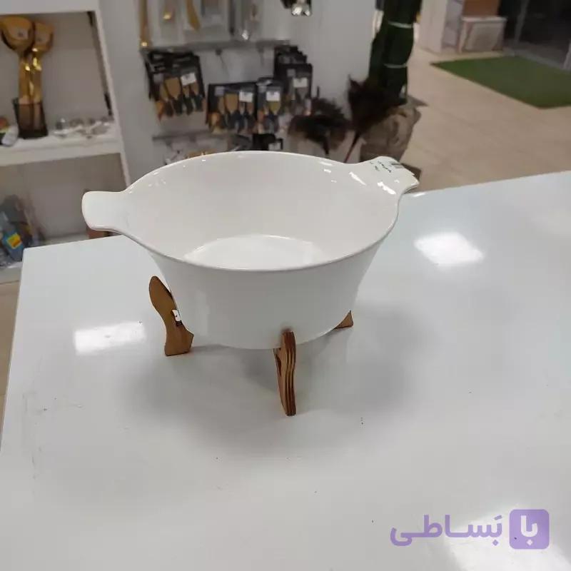 کاسه سرامیکی سالاد پایه چوبی