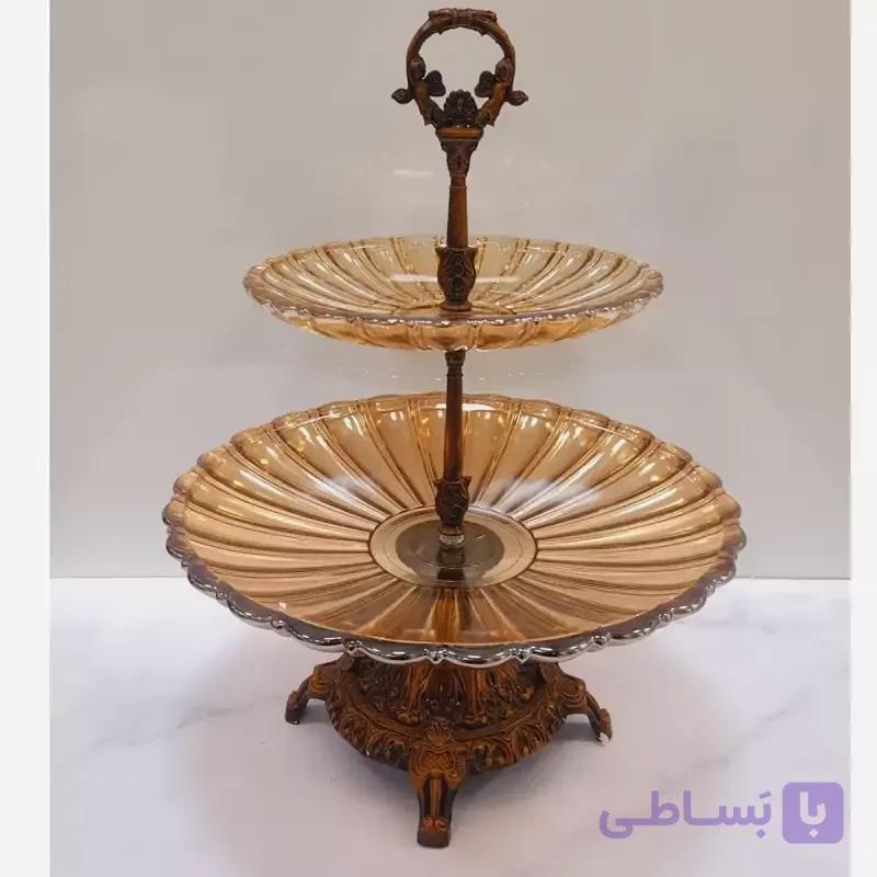 شیرینی خوری دو طبقه آنتیک پایه و دسته آلومینیوم