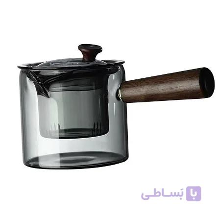 قوری دمنوش‌ساز پیرکس رنگ دودی تک دسته شیک وارداتی