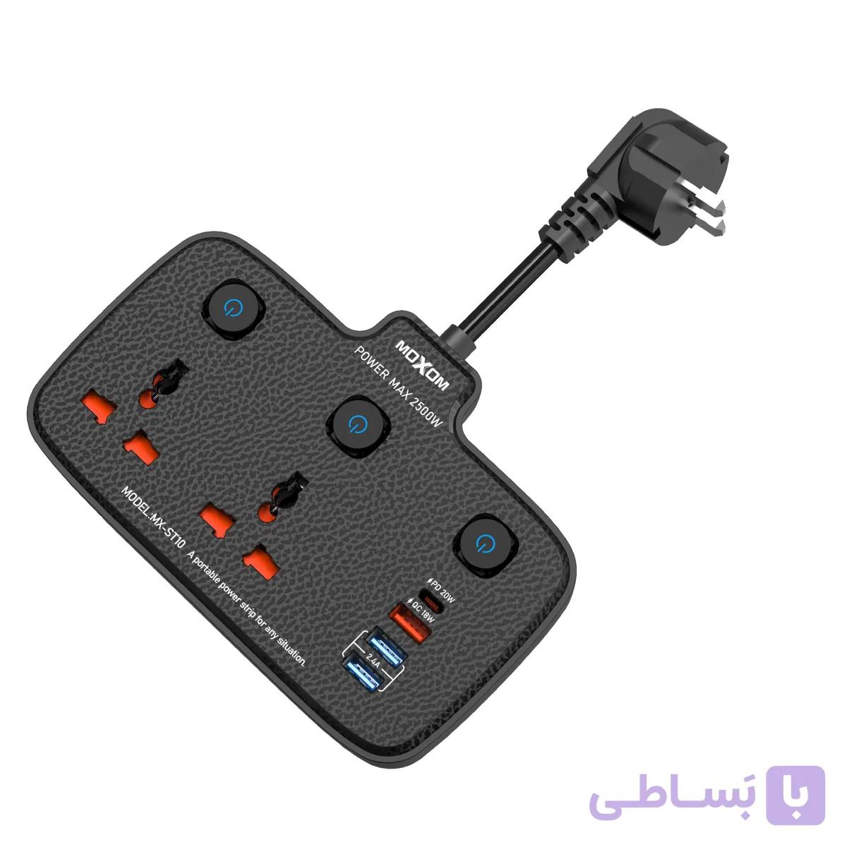 چند راهی برق و شارژر PD20W موکسوم مدل MX-ST10 — تصویر 1