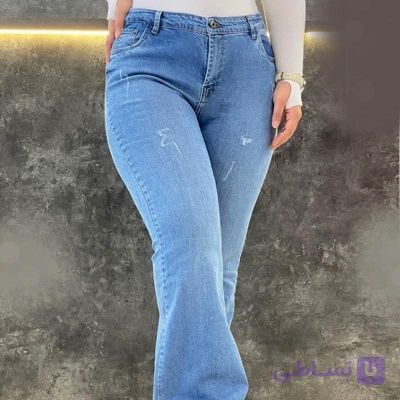 شلوار لی زنانه دمپا گشاد زنانه رنگ ابی تیره