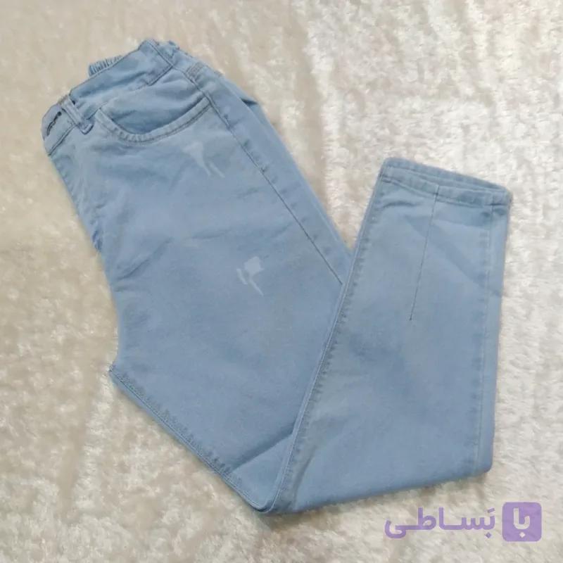 شلوار لی مام استایل زنانه رنگ ابی اسمانی