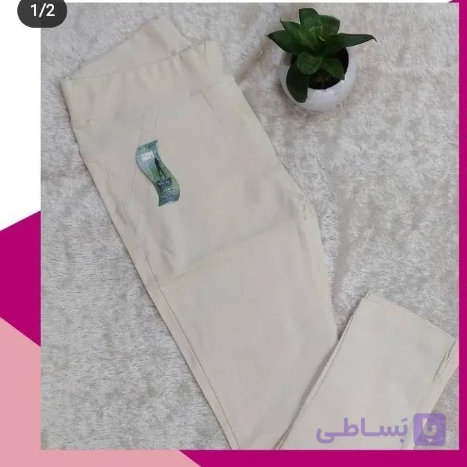 شلوار کتان بنگال زنانه راسته رنگ کرم