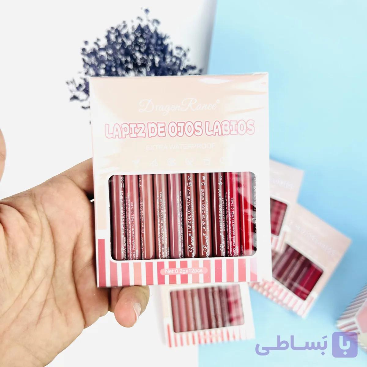 مداد لب دراگون رانی مدل waterproof مجموعه 12 عددی — تصویر 1