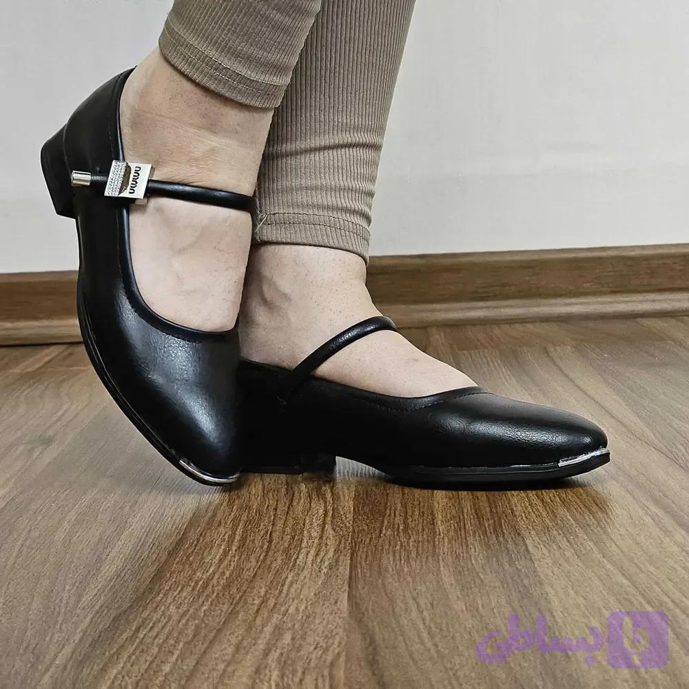 کفش زنانه تخت نوک فلز کمردار، کد 006مدل میشل — تصویر 1