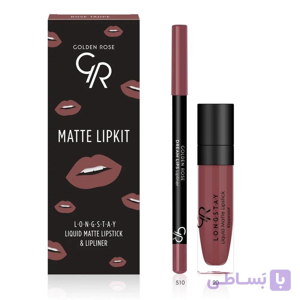 کیت رژ لب مایع ۲۴ ساعته +مداد گلدن رز (ROSE TAUPE) GOLDEN ROSE matte lip kit — تصویر 1