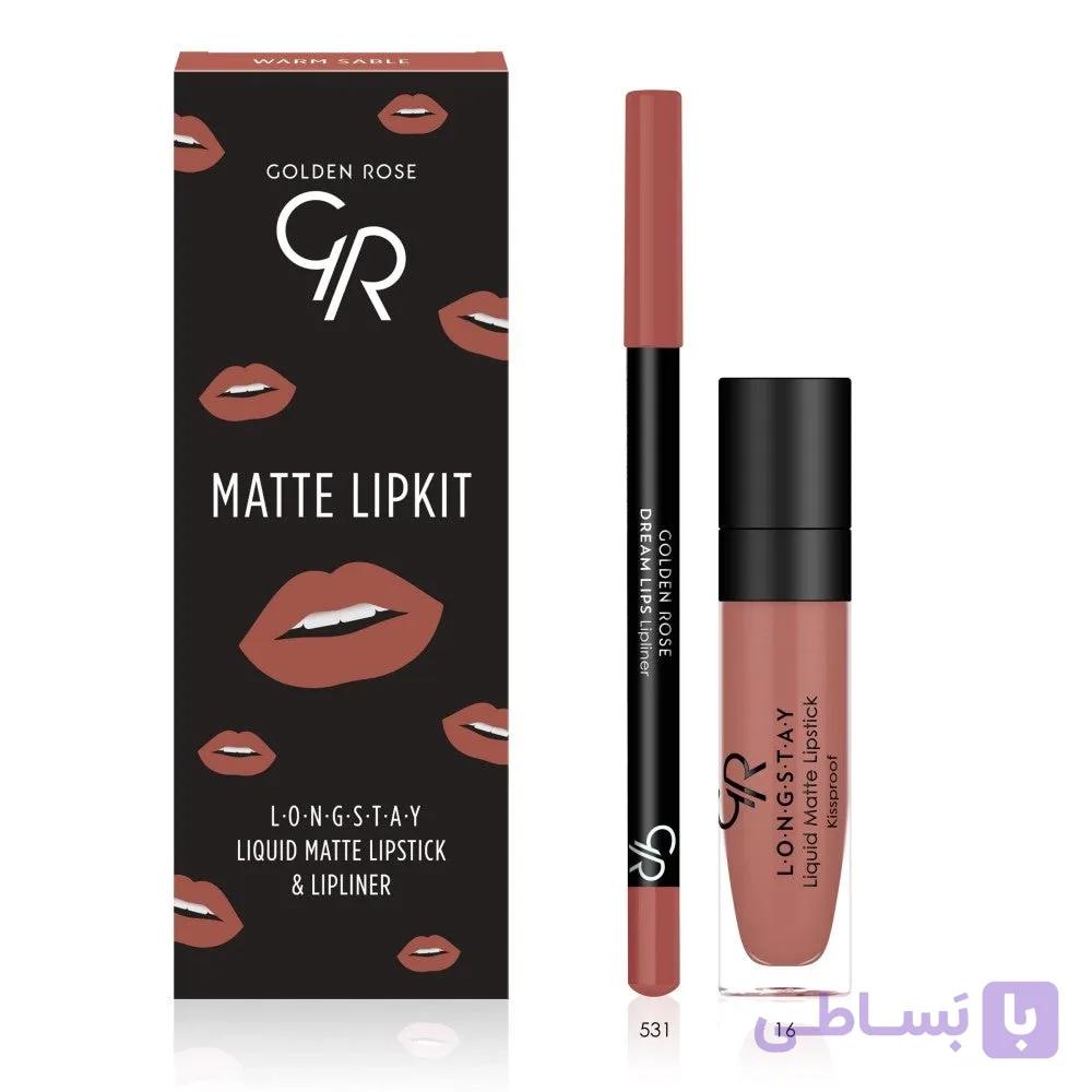 کیت رژ لب مایع ۲۴ ساعته +مداد گلدن رز (WARM STABLE) GOLDEN ROSE matte lip kit — تصویر 1