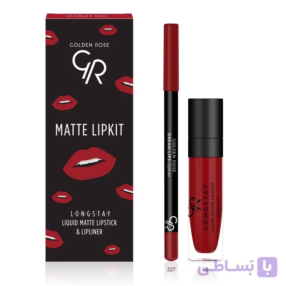 کیت رژ لب مایع ۲۴ ساعته +مداد گلدن رز (SCARLET RED) GOLDEN ROSE matte lip kit — تصویر 1