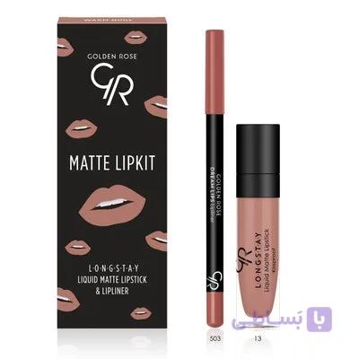 کیت رژ لب مایع ۲۴ ساعته +مداد گلدن رز (WARM NUDE) GOLDEN ROSE matte lip kit — تصویر 1