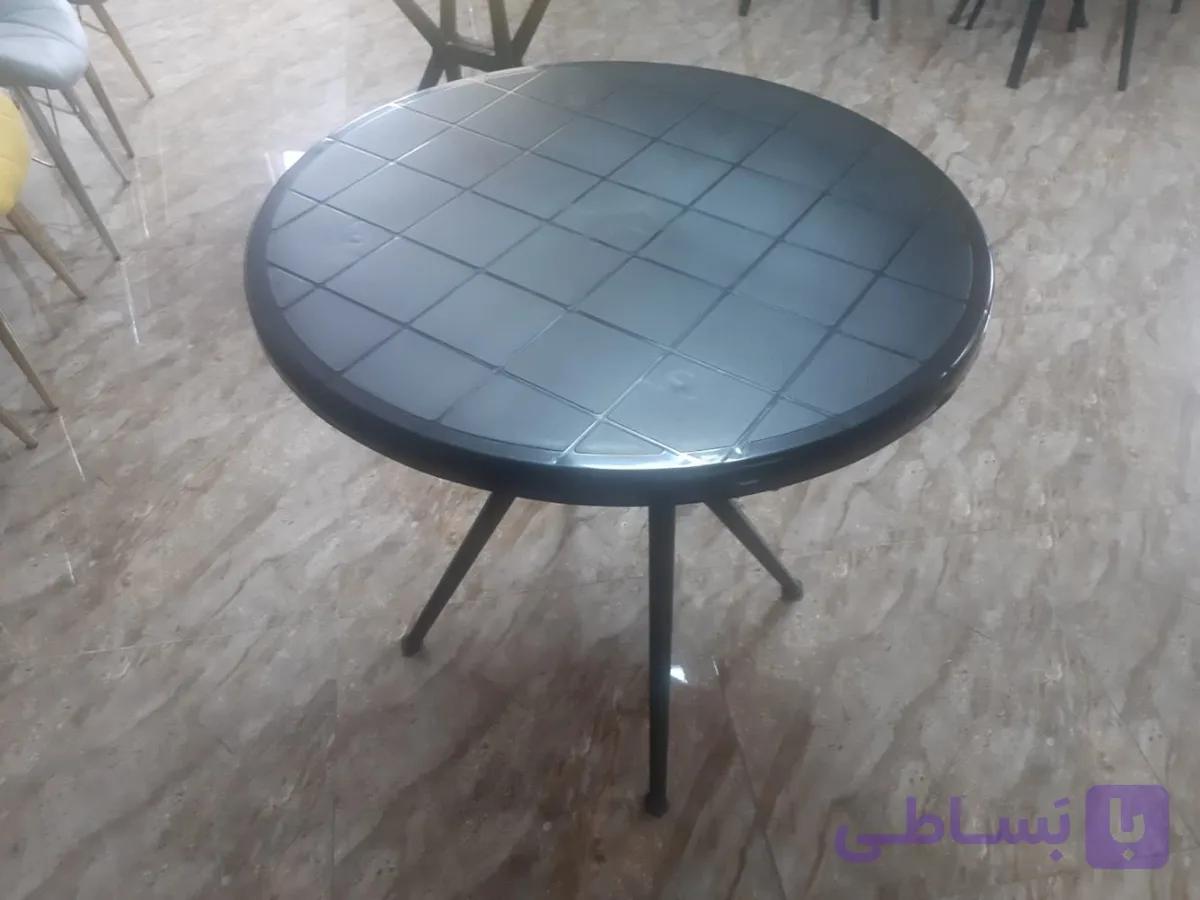 میز ناهارخوری صفحه فایبرگلاس پایه پلیمری قطر 80